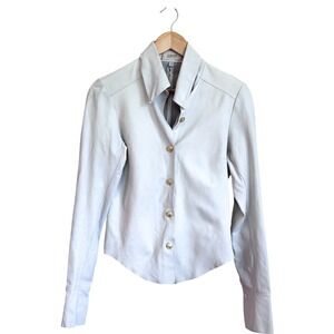 Jakett Womens Slim Fit Leather Shirt Jacket Small Light Gray Gold Crest Button